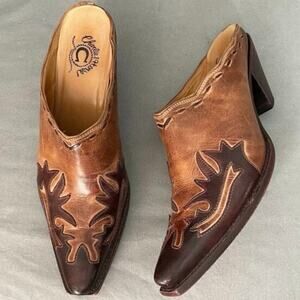 Charlie 1 Horse Luchesse Golden Brown Western Leather Mules Boots 7B Brazil EUC!